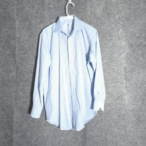 Ascot Chang Shirt Mens XL Blue Thomas Mason Goldline Grid Long Sleeve Bespoke